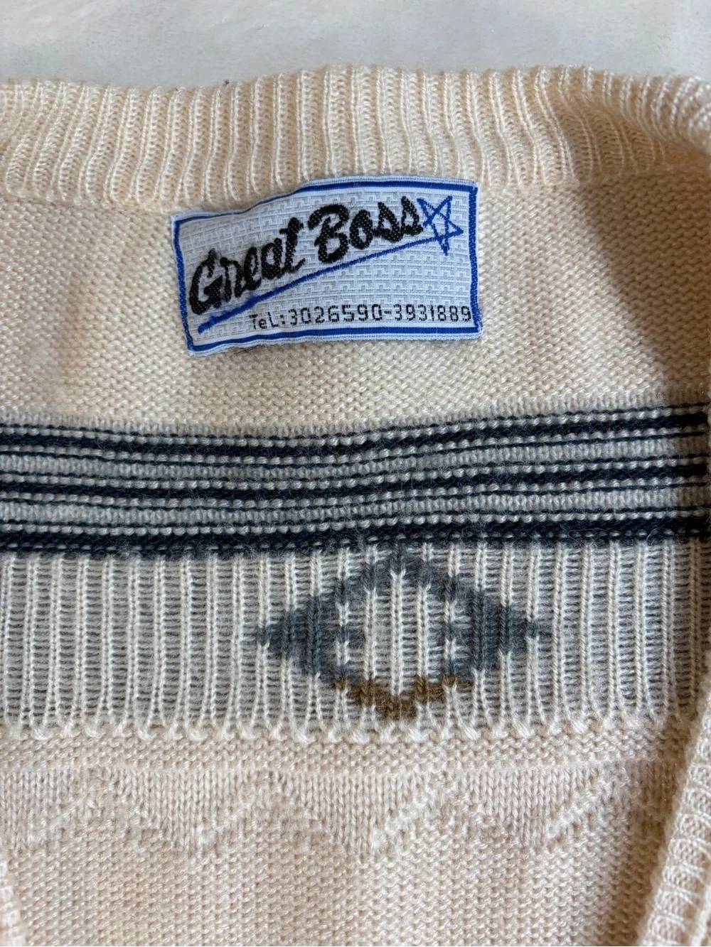 Vintage Great Boss Geometric Knit Cardigan Sweater Mens Large XL